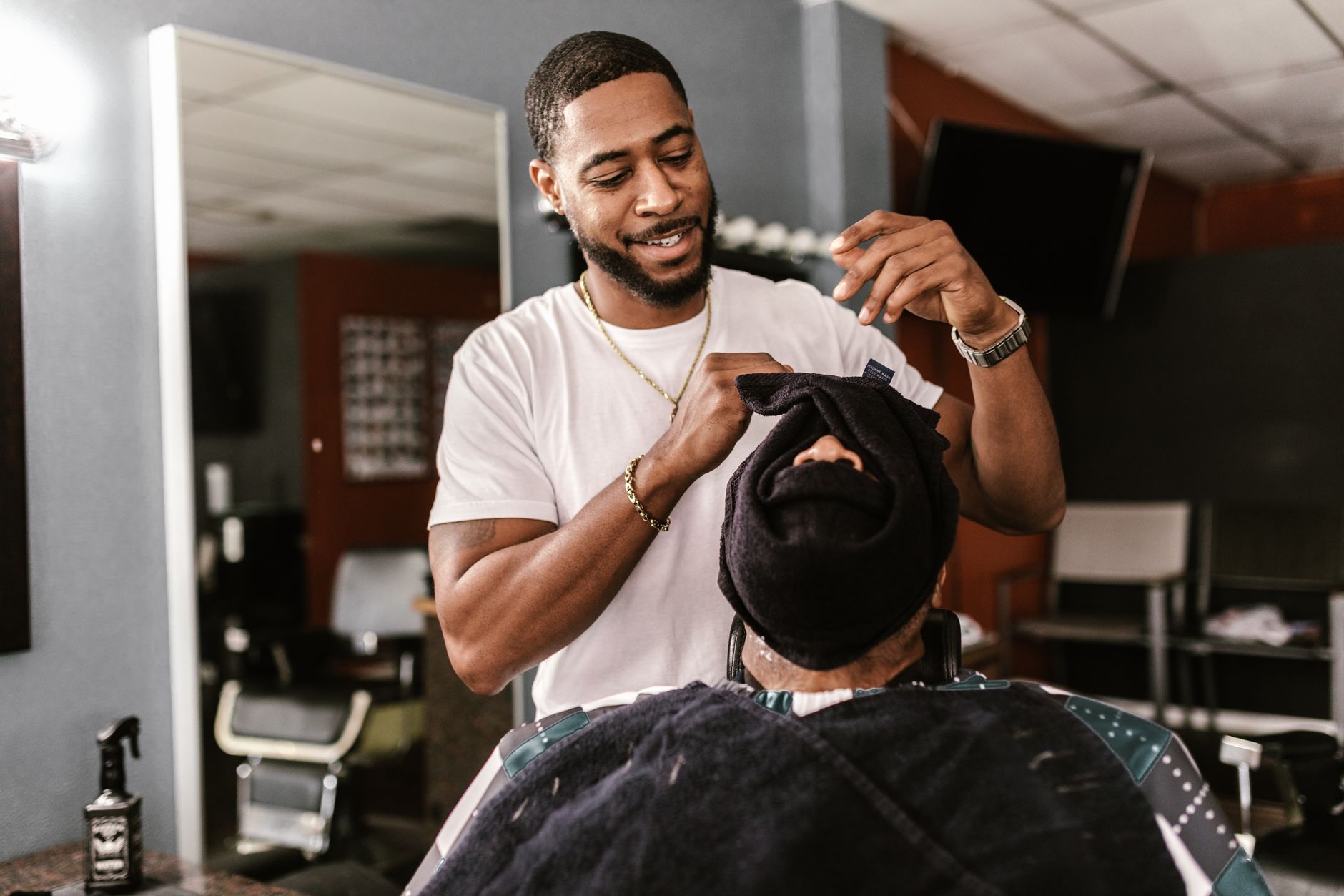 Hot towel shave in progress